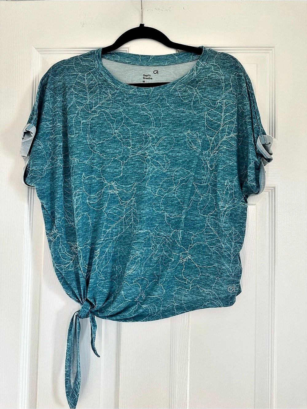 GapFit Breathe Teal Floral Side Tie Active Top Size M